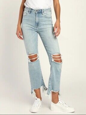 HIDDEN Light Blue Distressed Cropped Jeans Size 26